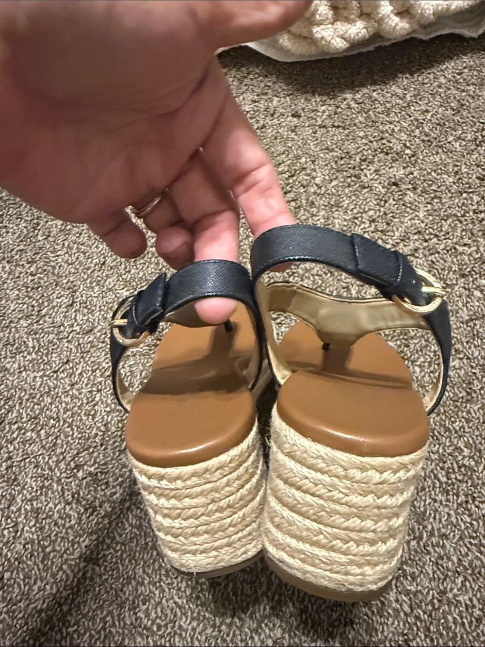 Michael Michael Kors Thong Wedge Espadrille Sandals MK Logo Black Espadrilles 7M